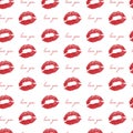 Imprint of lips - a kiss, red lipstick. Vector seamless pattern