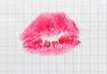 Imprint of lips on paper. close