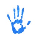 Imprint of the palm. hand in paint. watercolor handprint on paper isolated