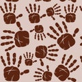 Imprint palm person on gray background is insulated