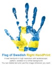 Imprint of right hand in the colors of the Swedish flag,isolate