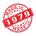 Imprint of a seal or stamp with the inscription MADE IN 1979. Label, sticker or trademark. Editable vector illustrationn