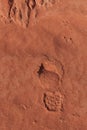 Imprint of the shoe on red stone sand