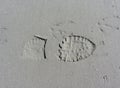 The imprint of the sole of a shoe