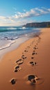 Imprints in sand, footprints etched on ocean beach, tales of fleeting footsteps