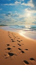 Imprints in sand, footprints etched on ocean beach, tales of fleeting footsteps