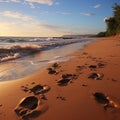 Imprints in sand, footprints etched on ocean beach, tales of fleeting footsteps
