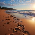 Imprints in sand, footprints etched on ocean beach, tales of fleeting footsteps