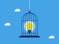 Imprison and control your thoughts. Lock the bulbs in the birdcage. concept of business