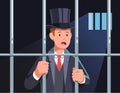 Imprisoned business man criminal standing in jail