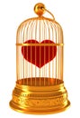 Imprisoned love: red heart in golden cage
