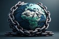 Earth globe in chains, 3d render, 3d illustration. Ai generative