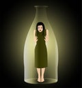 Imprisoned woman in a bottle