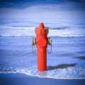 An improbable hydrant at the seaside. Plenty of water: concept image