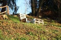 Impromptu chair. lying down in wood. Spartan craft creation made with plywood and advanced wood pieces in a downward clearing