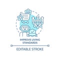 Improve living standards blue concept icon