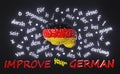 Improve your German Learning Deutsch Foreign language fluency improvement Studying online Human brain letters 3d render Royalty Free Stock Photo