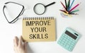 skills word on office table with computer, coffee, notepad, smartphone and digital tablet Royalty Free Stock Photo