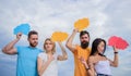 Improving their communication skills. People speak using speech bubbles. Group communication pleasure. Friends send Royalty Free Stock Photo