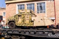 Improvised armored car of terrorists on a railway flatcar Royalty Free Stock Photo