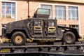 Improvised armored car of terrorists on a railway flatcar Royalty Free Stock Photo