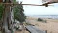 Improvised driftwood Beach shelter hut