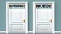 Imprudent and prudent as a choice - pictured as words Imprudent, prudent on doors to show that Imprudent and prudent are opposite Royalty Free Stock Photo