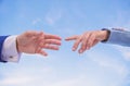 Impulse for cooperation start of partnership. Hand gesture of partnership. Association or integration of company