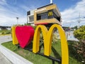 Imus, Cavite, Philippines - A large I love Mcdonalds signage installation with the iconic Golden Arches hamburin front