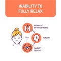 Inability to fully relax color line icon. Stress state. Unability to feel rested. Pictogram for web page, mobile app, promo. UI UX