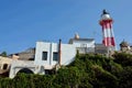 Inactive red and white striped lighthouse in Old Yaffo port Jaffa, Yafo, Tel Aviv, Israel,Middle East