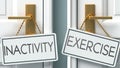 Inactivity and exercise as a choice - pictured as words Inactivity, exercise on doors to show that Inactivity and exercise are