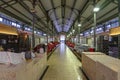 interior of the municipal market of LoulÃ© in the Algarve region during the afternoon without customers or vendors.