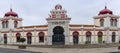 panoramic view of the front faÃ§ade of the municipal market of LoulÃ© in the Algarve region.