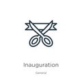 Inauguration icon. Thin linear inauguration outline icon isolated on white background from general collection. Line vector