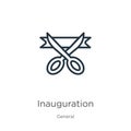 Inauguration icon. Thin linear inauguration outline icon isolated on white background from general collection. Line vector