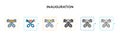 Inauguration vector icon in 6 different modern styles. Black, two colored inauguration icons designed in filled, outline, line and