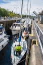 Inbound Boats in Seattle Ballard Locks Royalty Free Stock Photo