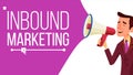 Inbound Marketing Banner Vector. Business Advertising. Male With Megaphone. CTA, Email, Landing page, Analytics Royalty Free Stock Photo