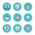 Inbound marketing icon set w magnet, social, email, and promotion