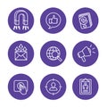 Inbound marketing icon set w magnet, social, email, and promotion