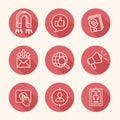 Inbound marketing icon set w magnet, social, email, and promotion