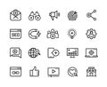 Inbound marketing line icons. Lead social media, action marketing influence and target audience attraction. Marketing