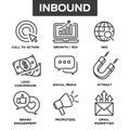 Inbound Marketing Vector Icons with growth, roi, call to action, seo, lead conversion, social media, attract, brand engagement, p