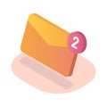 Inbox email notifications isometric icon with modern flat style color