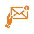 Inbox, mail, notification icon. Orange vector design