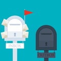 Inbox and outbox full letter with mailbox flat design cartoon vector illustration Royalty Free Stock Photo