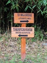 Inca Bridge and Wayna Picchu mountain signs in Machu Picchu, Peru