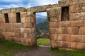 Inca masonry detail of wall and door at Pisac, Peru Royalty Free Stock Photo