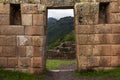 Inca masonry detail of wall and door at Pisac, Peru Royalty Free Stock Photo